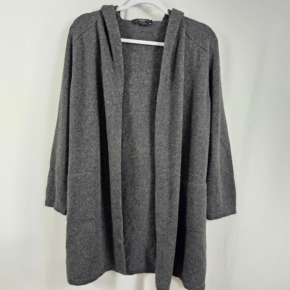 Weekend MaxMara Longline Wool Blend Hooded Cardigan in Charcoal - Size S